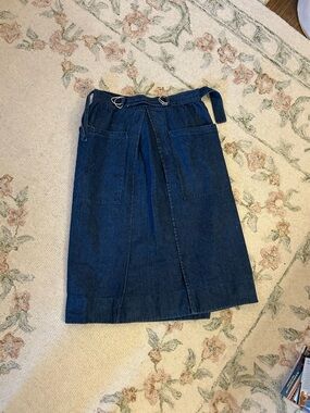 PANACHE BY GUS MAYER Denim A-Line Wrap Midi Skirt in Dark Blue